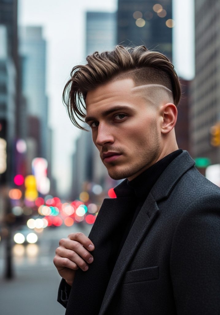 Man with long hair undercut gents long hair style, modern edgy look 2026