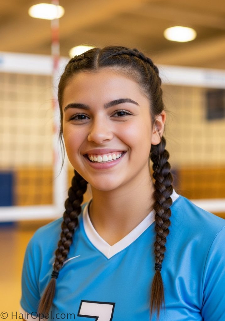 Braided pigtails volleyball hairstyle easy tutorial