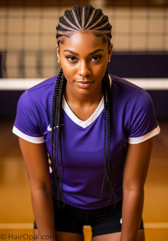 Cornrow braids volleyball hairstyle for Black girls