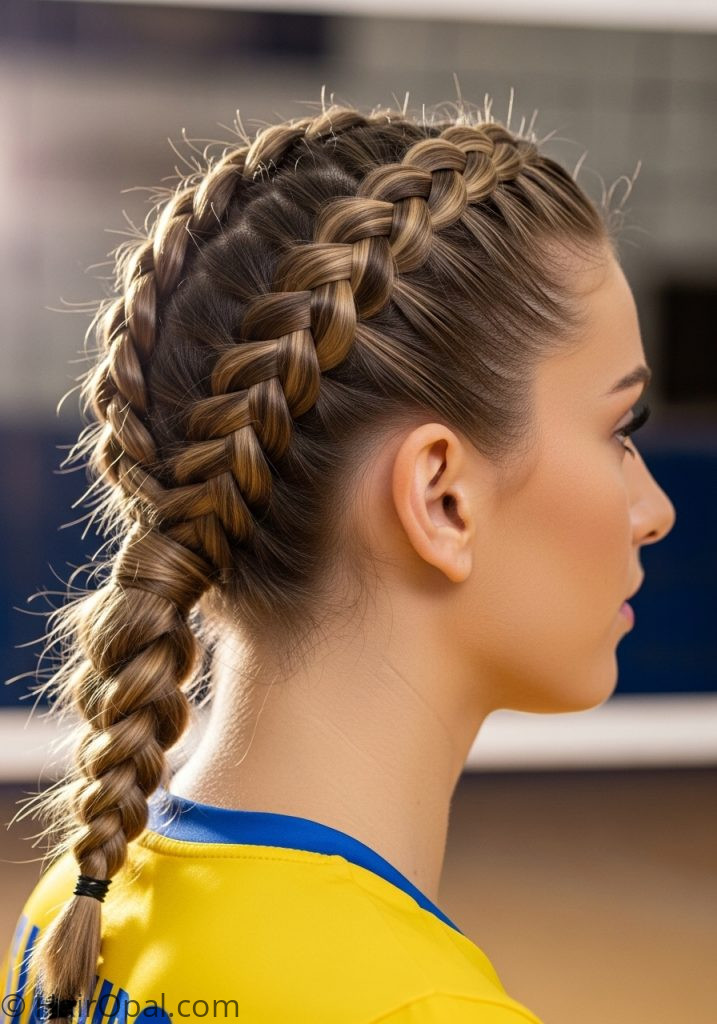 : Dutch braid into ponytail volleyball hairstyle