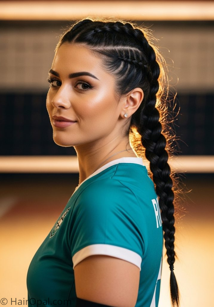 Fishtail braid volleyball hairstyle for long hair