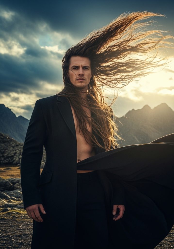 Man with waist length gents long hair style, ultimate men's hair length goal 2026 