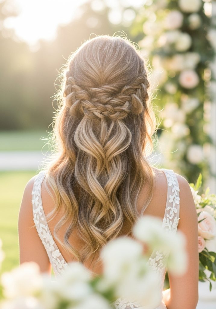  Woman with waterfall braids hairstyle, cascading sections flowing like a waterfall