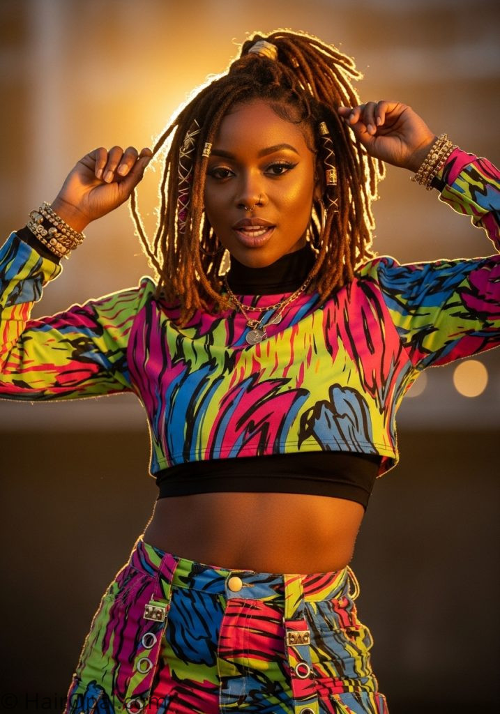 Black woman with locs gold cuffs y2k black hairstyles locs