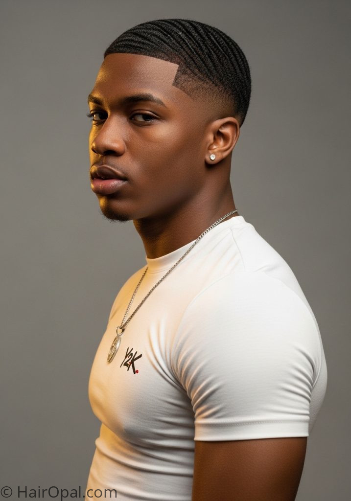 Black man with 360 waves fade y2k black hairstyles men short