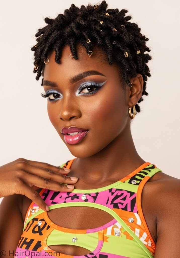 Black woman with short TWA natural hair y2k black hairstyles short natural 4c