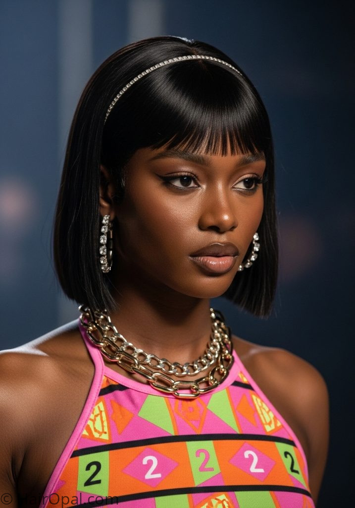 Black woman with straight bob headband y2k black hairstyles straight short