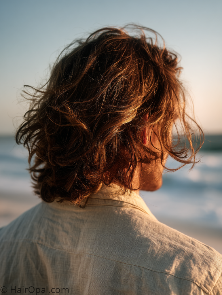 wavy medium flow hairstyle men coastal natural wave movement