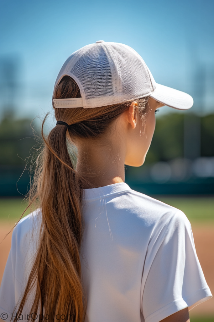 hot weather baseball game hairstyle cap high ponytail neck exposed cool