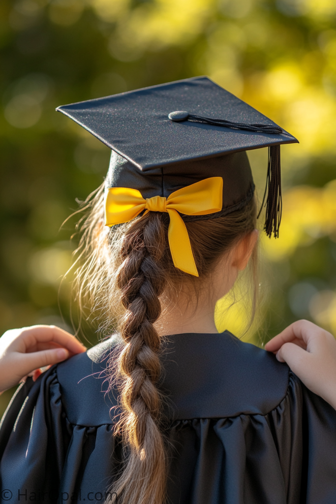  kindergarten graduation hairstyle cute pigtail buns with cap
