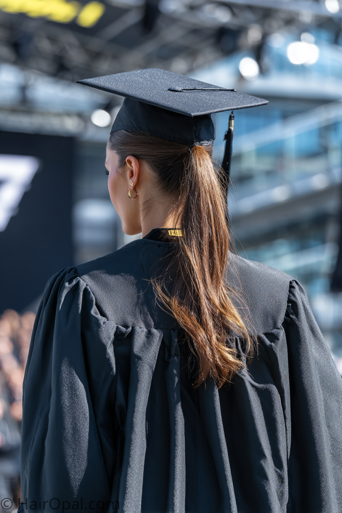  ponytail graduation hairstyle with cap secure and polished