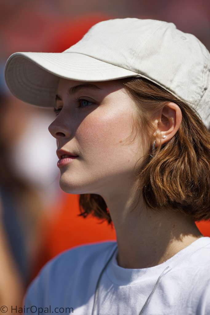 hat short hair baseball game hairstyle bob under cap sporty