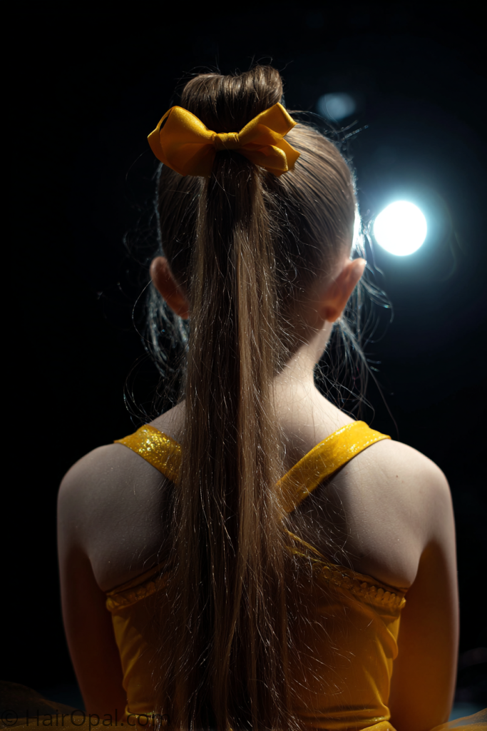 hair bow dance recital hairstyle cute kids stage look