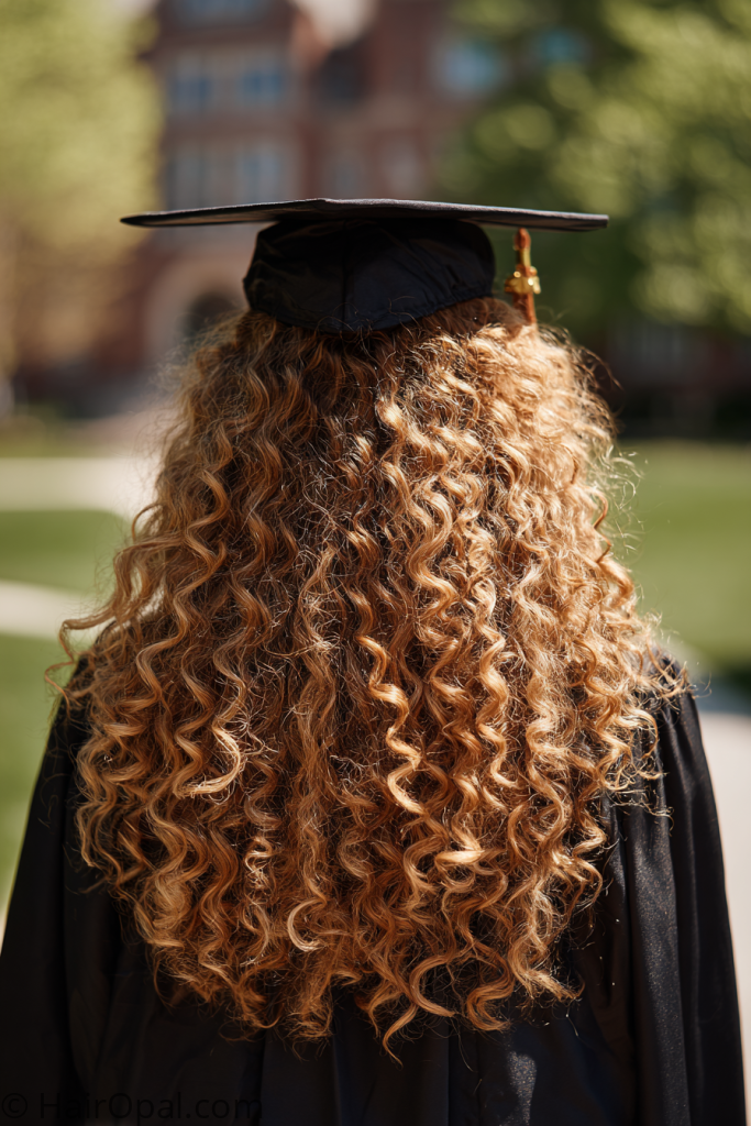 curly hair graduation hairstyle with cap natural curls