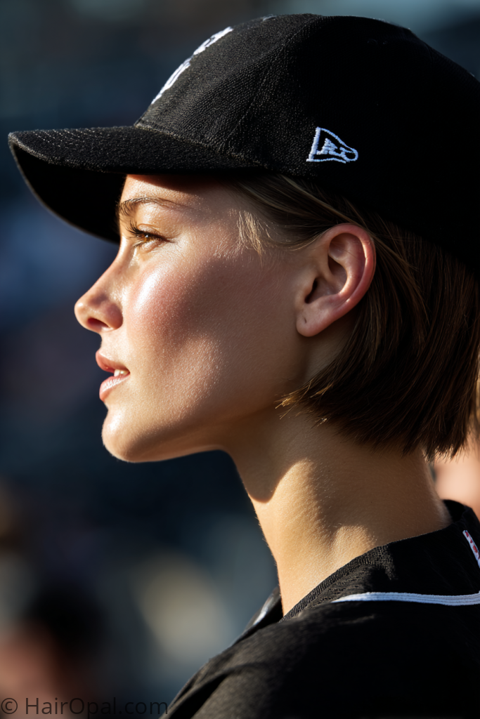 short hair baseball game hairstyle cap clean and sporty look
