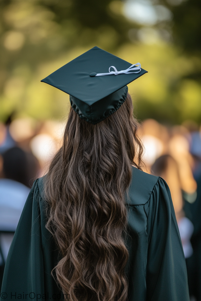 8th grade graduation hairstyle with cap cute half up style