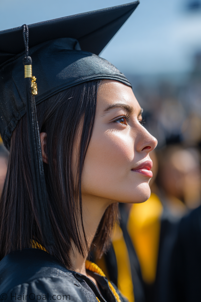  straight hair graduation hairstyle with cap sleek and polished