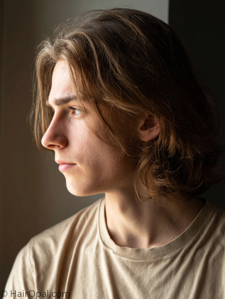 middle part flow hairstyle men center part flowing both sides