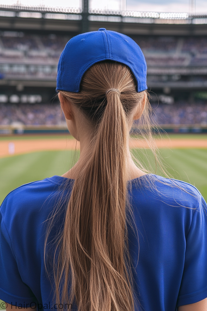 thin hair baseball game hairstyle cap sleek low ponytail fine hair