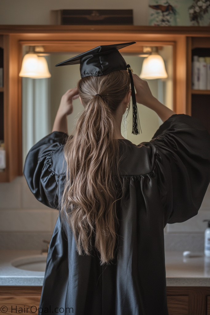 easy graduation hairstyle with cap low ponytail quick and simple