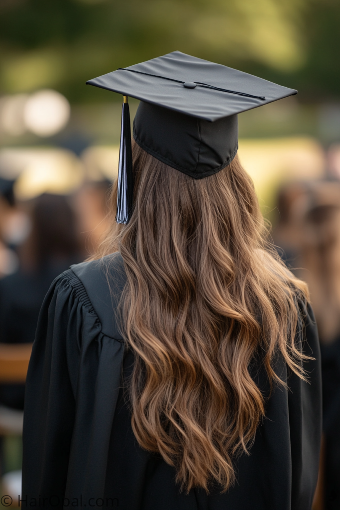 half up half down graduation hairstyle with cap easy and cute