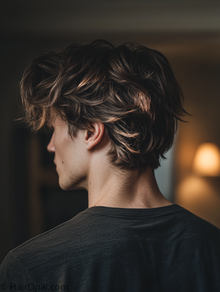 textured flow hairstyle men product separation medium length