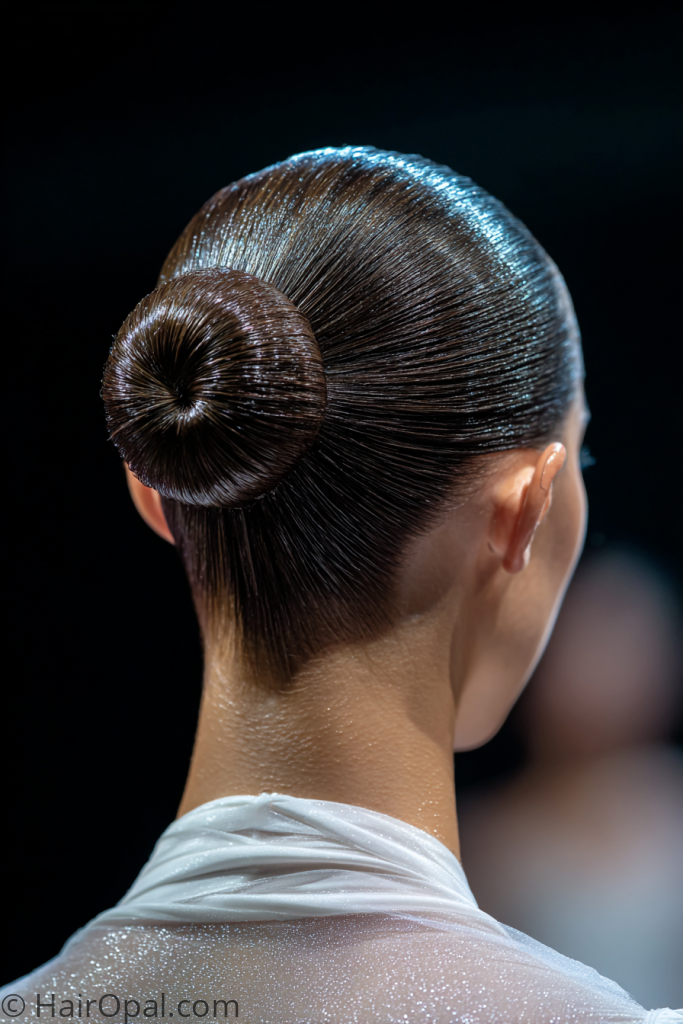  straight hair sleek bun dance recital hairstyle polished and secure