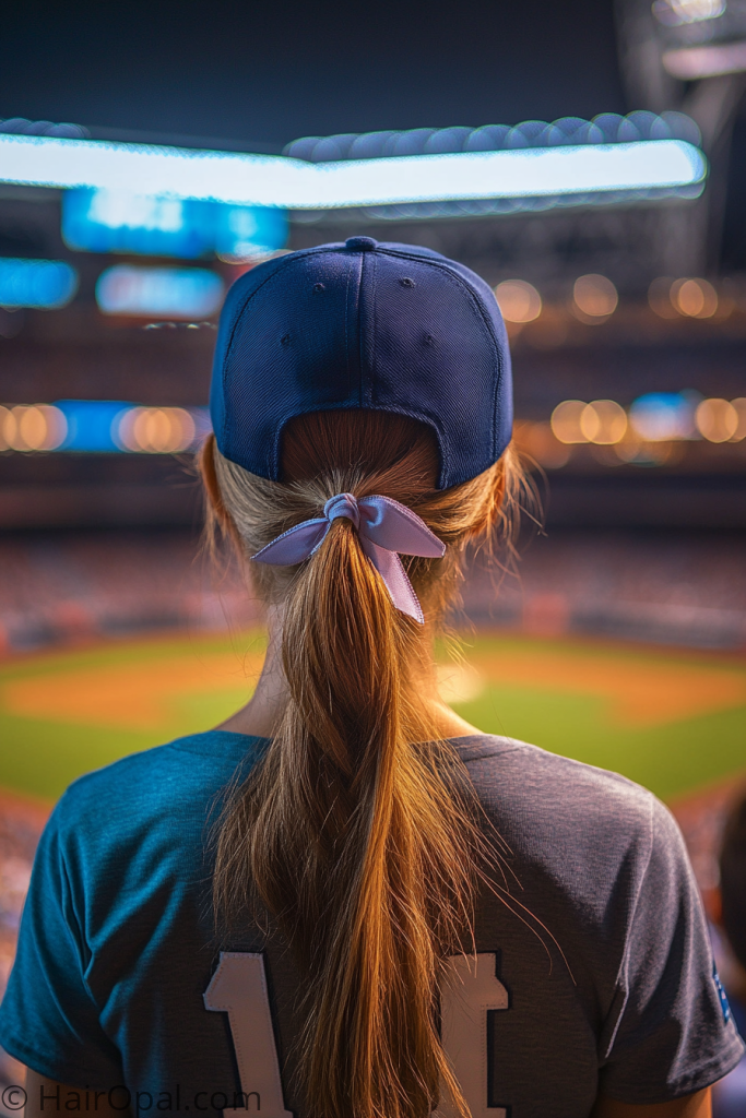  MLB game day hairstyle cap ribbon ponytail official stadium