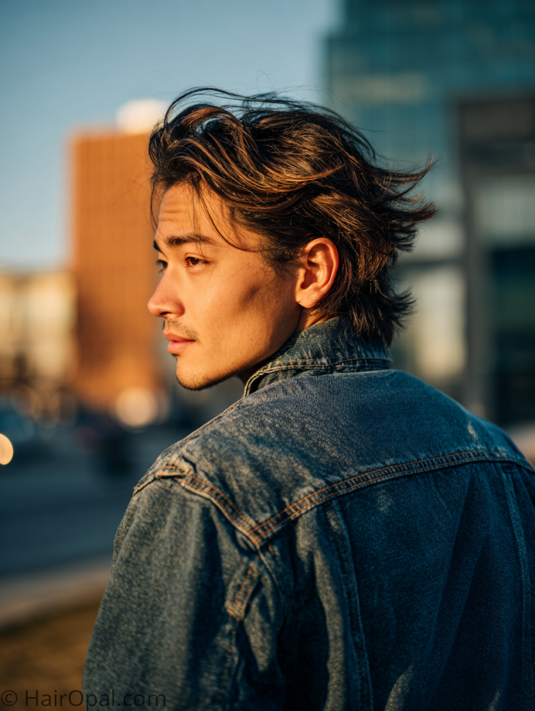 mullet flow hairstyle men modern version natural texture