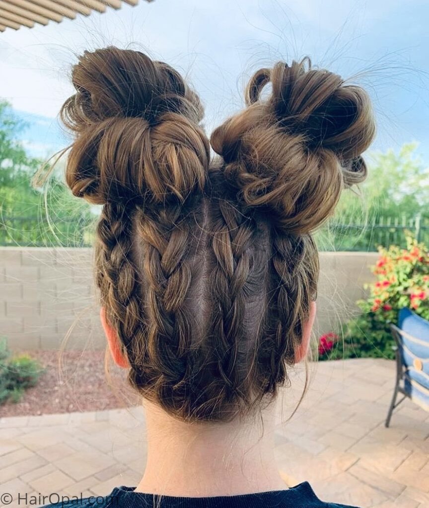 Space buns hairstyle for summer camp