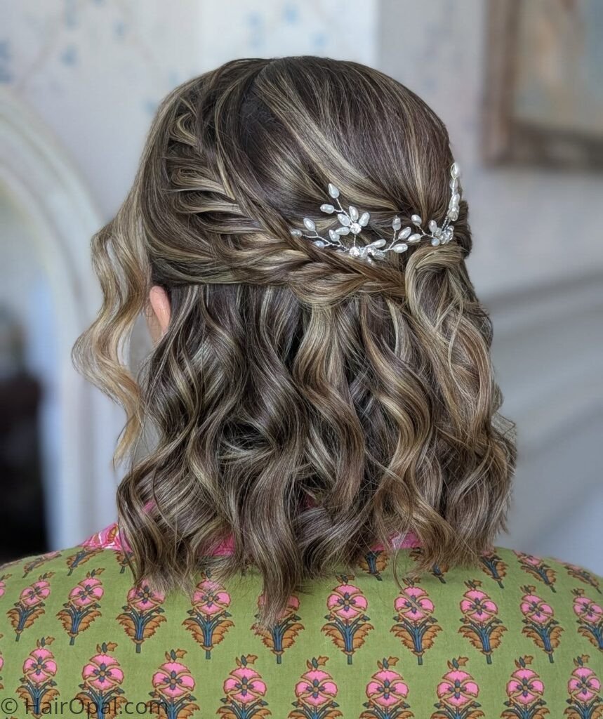 Short hair styled in a half-up clip hairstyle