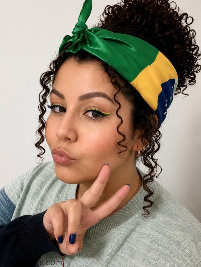 Curly hair wash and go style with a headband for camp