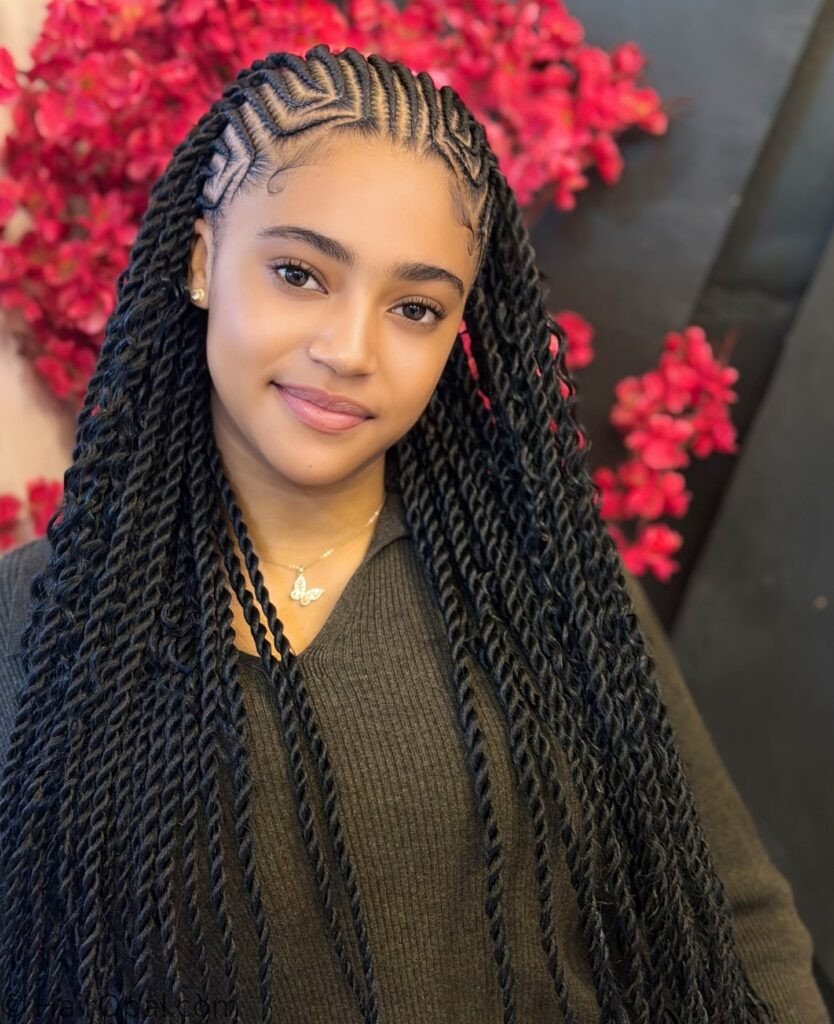 Black girl with neat cornrows as a back to school protective hairstyle