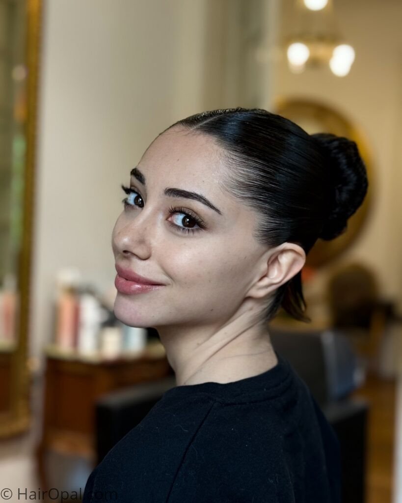 Teen with a sleek bun and laid baby hairs for 9th grade school
