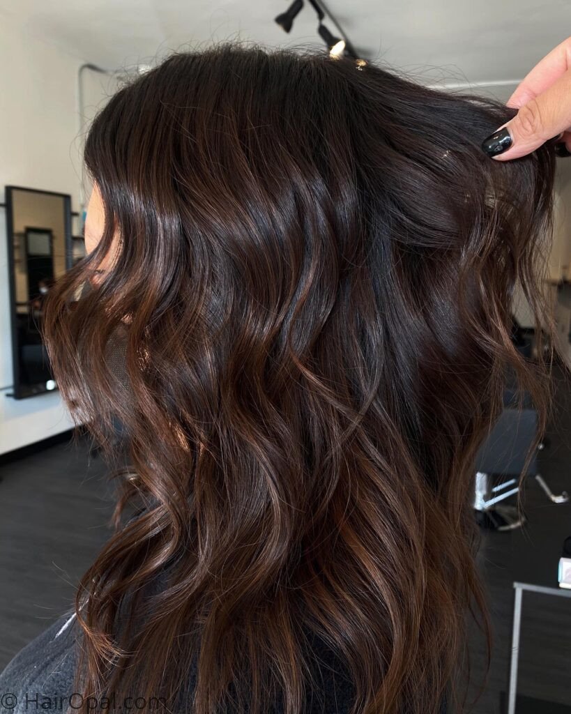 Woman with short hair and mocha brown fall hair color