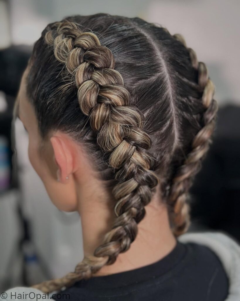 Teen girl with Dutch braid pigtails for 9th grade school hairstyle
