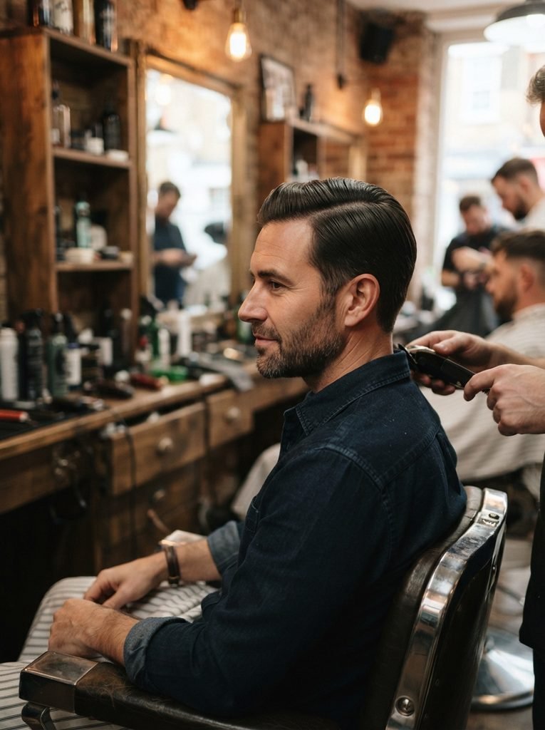 Classic side part haircut on a man