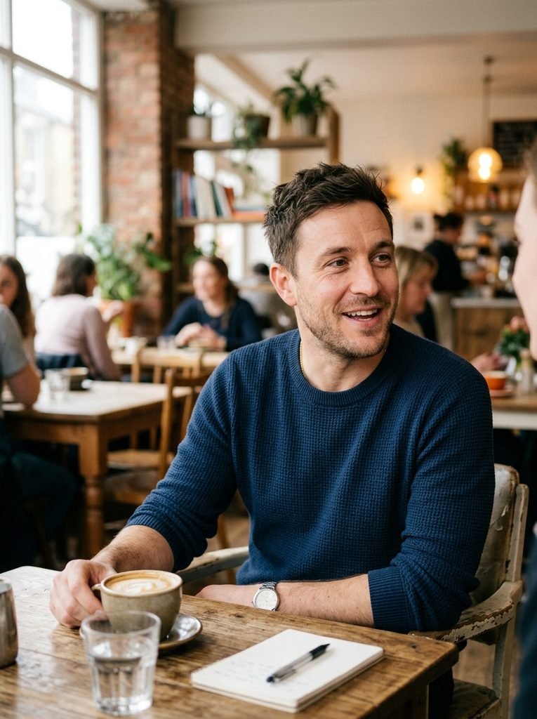 Man with a short low maintenance crop haircut glancing away