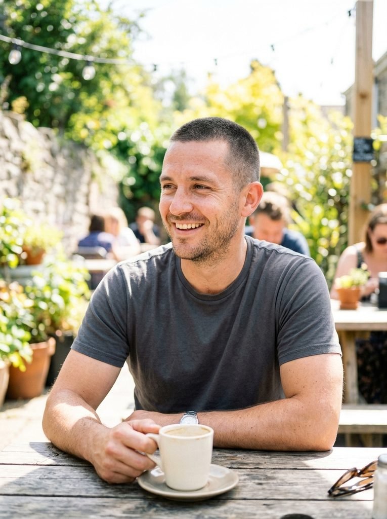 Short crop haircut on a man outdoors
