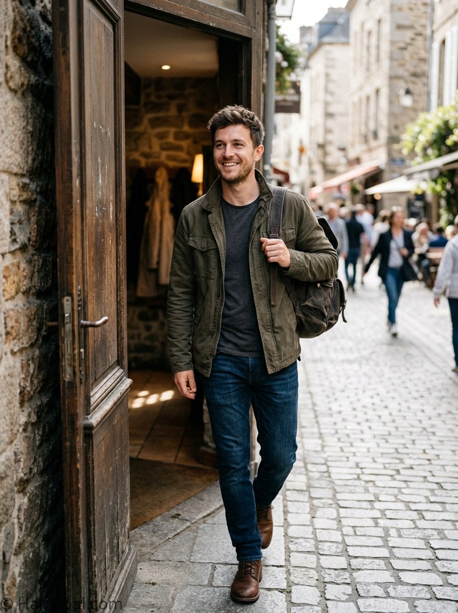 Man with a simple versatile low maintenance haircut walking outdoors